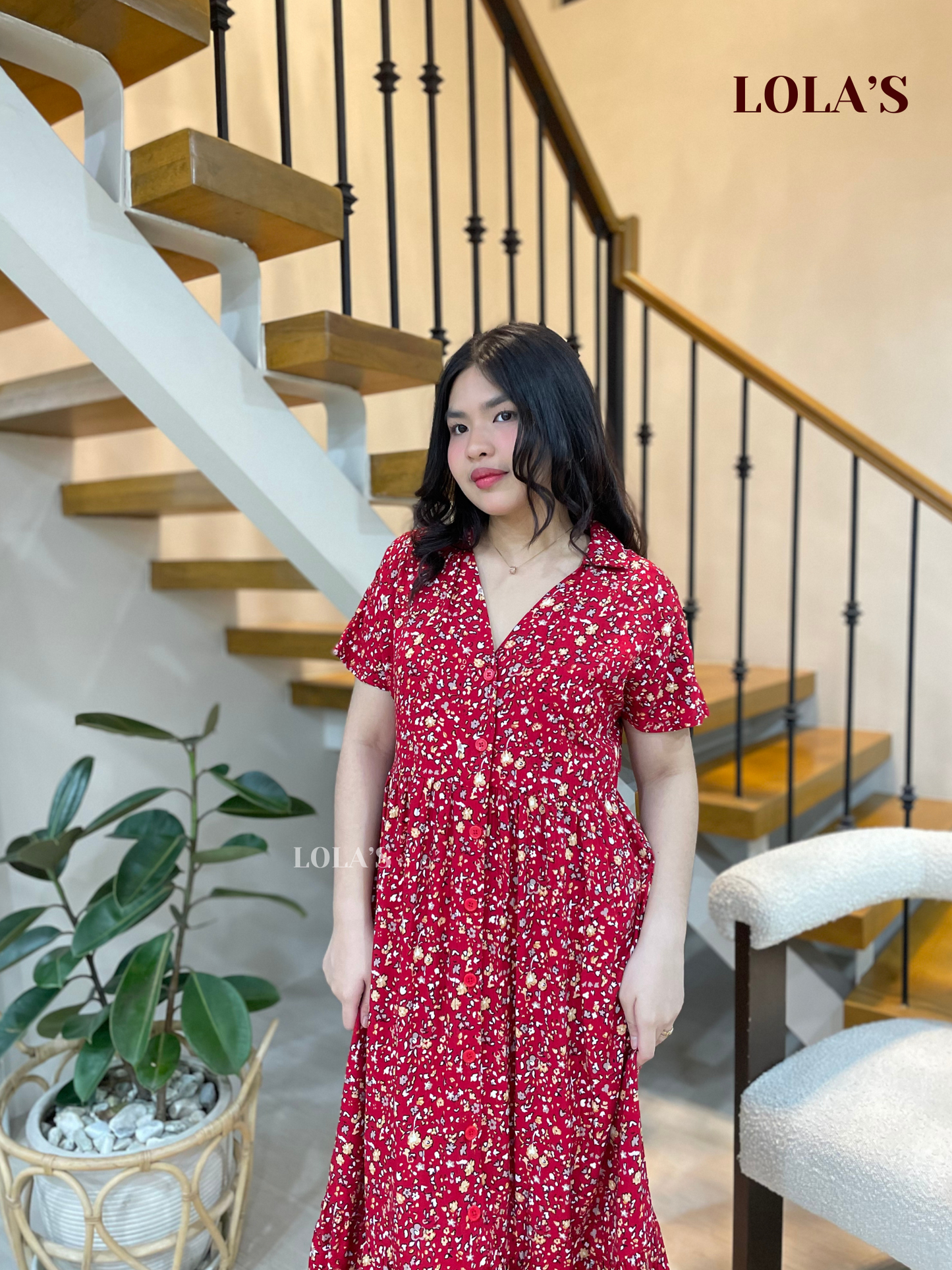 Regine Dress (Red Ditsy Blooms)