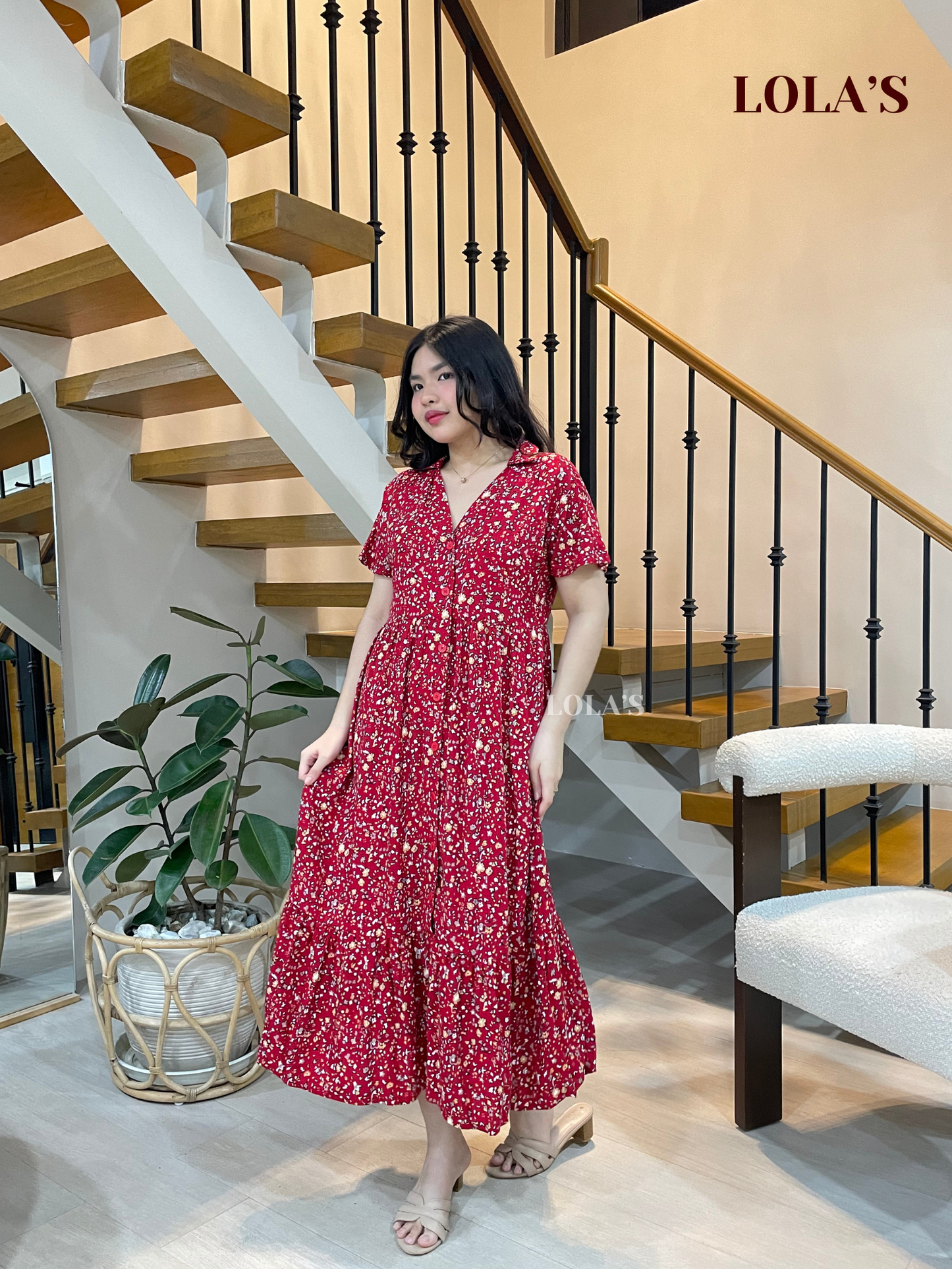 Regine Dress (Red Ditsy Blooms)