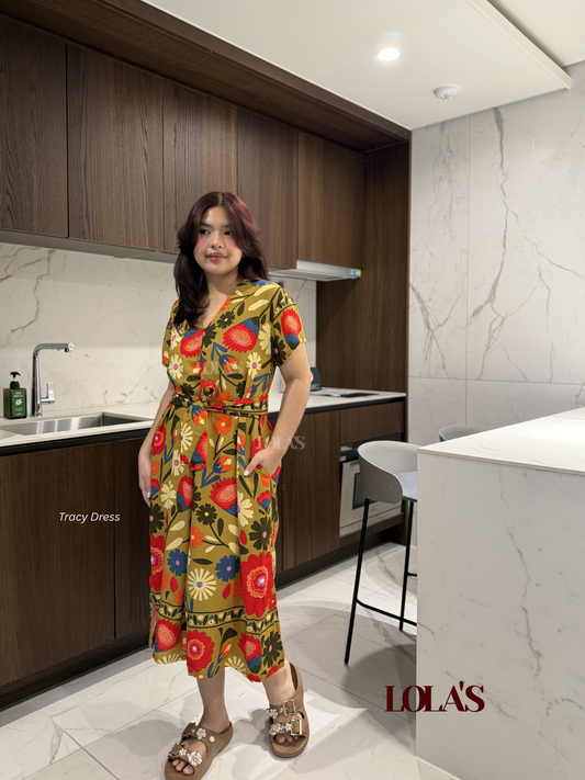 Tracy Dress (Olive Flora)