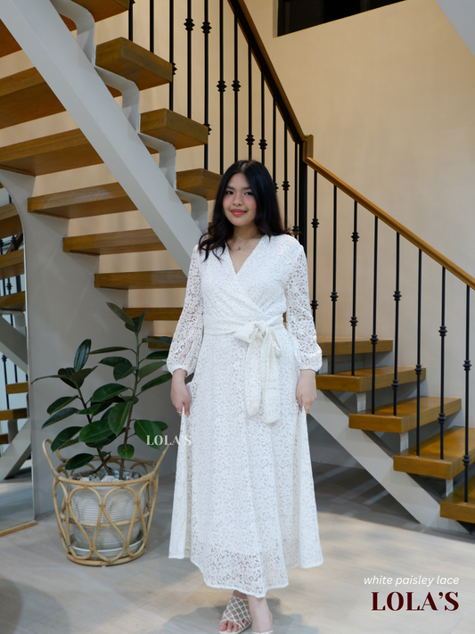 Paula Dress (White Paisley Lace)