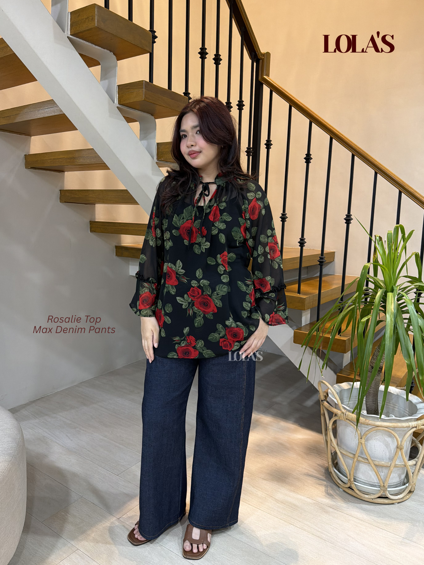 Rosalie Top (Black Roses)