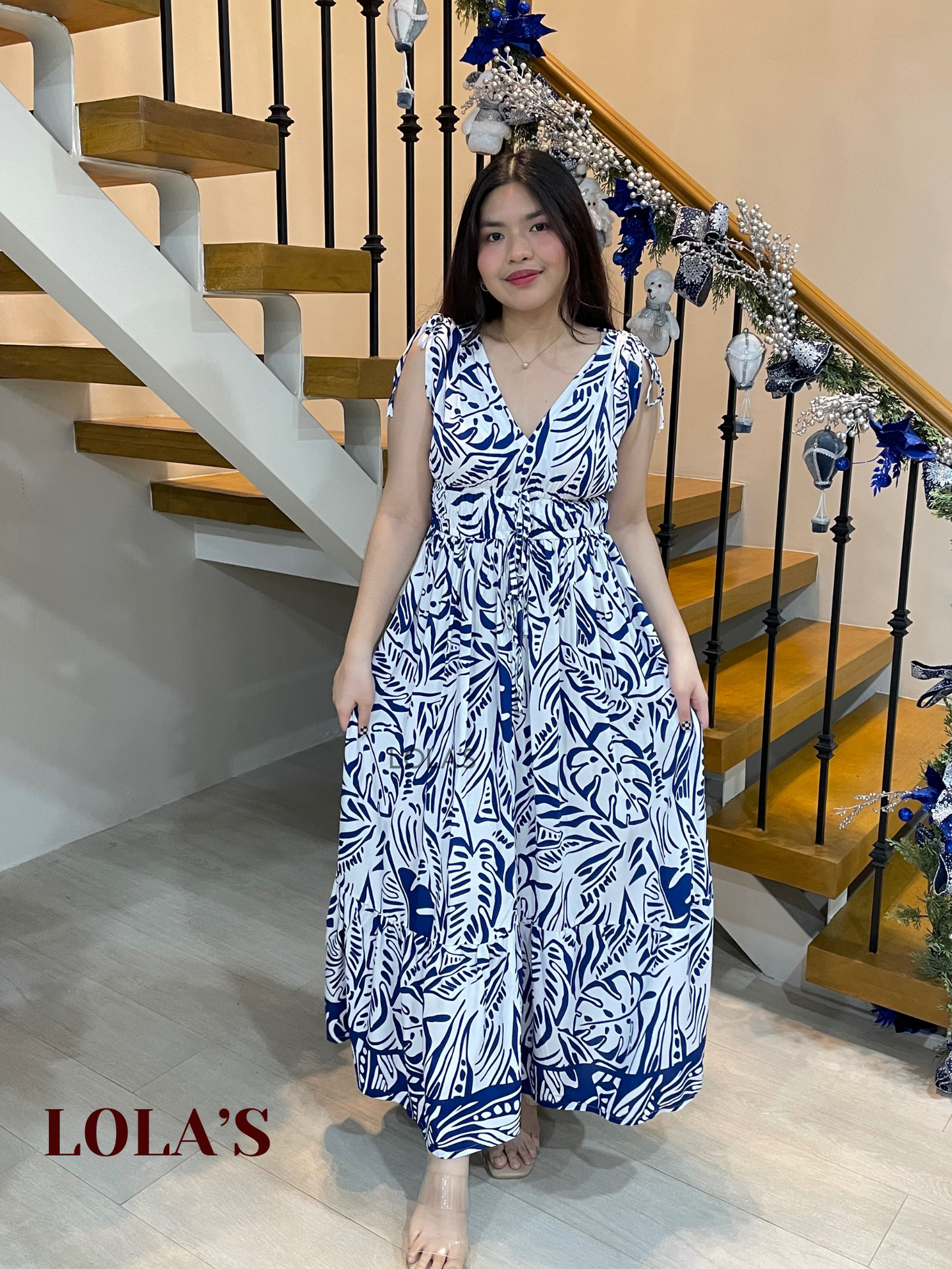 Adeline Dress (Navy Monstera)