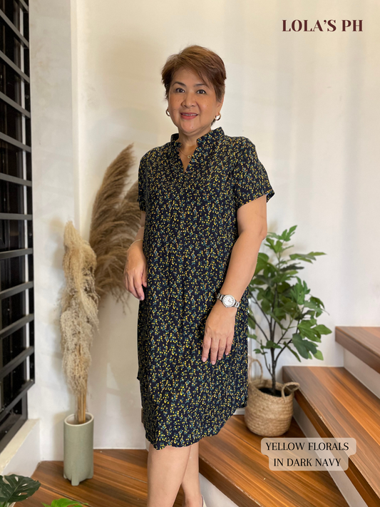 Corazon Dress (Yellow Florals in Dark Navy)