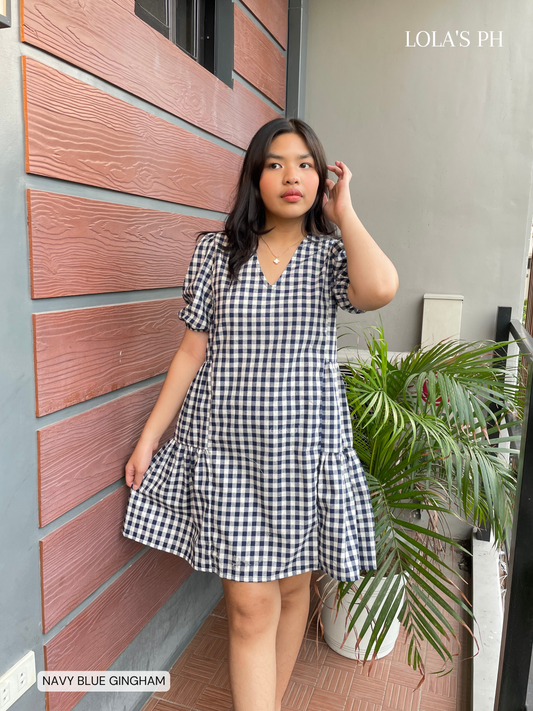 Jaegen Dress (Navy Blue Gingham)