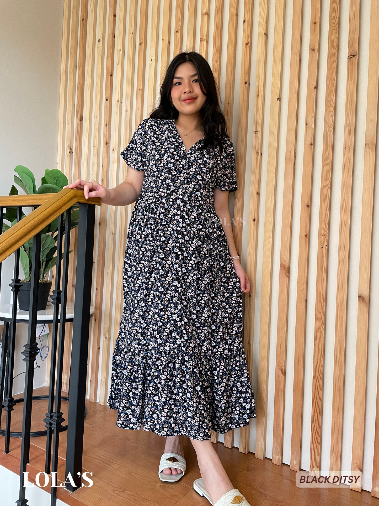 Regine Dress (Black Ditsy)