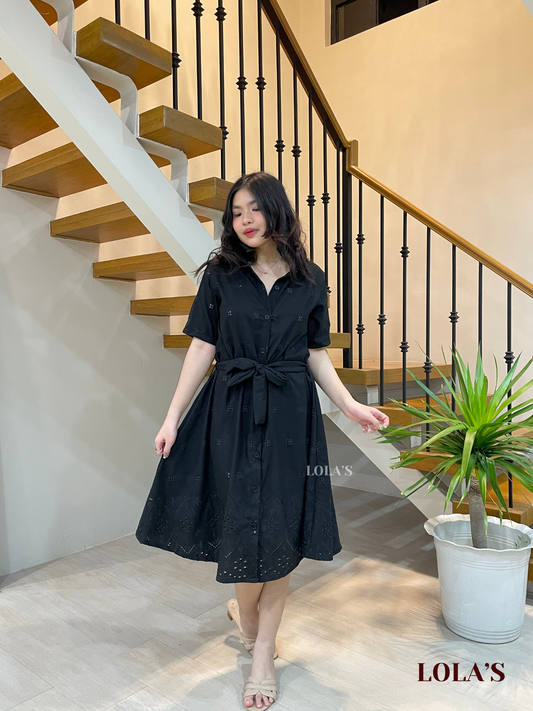 Alexa Polo Dress (Black Eyelet)