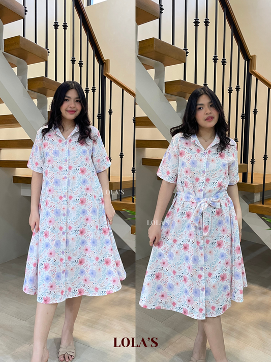 Alexa Polo Dress (Cool Pink Blooms)