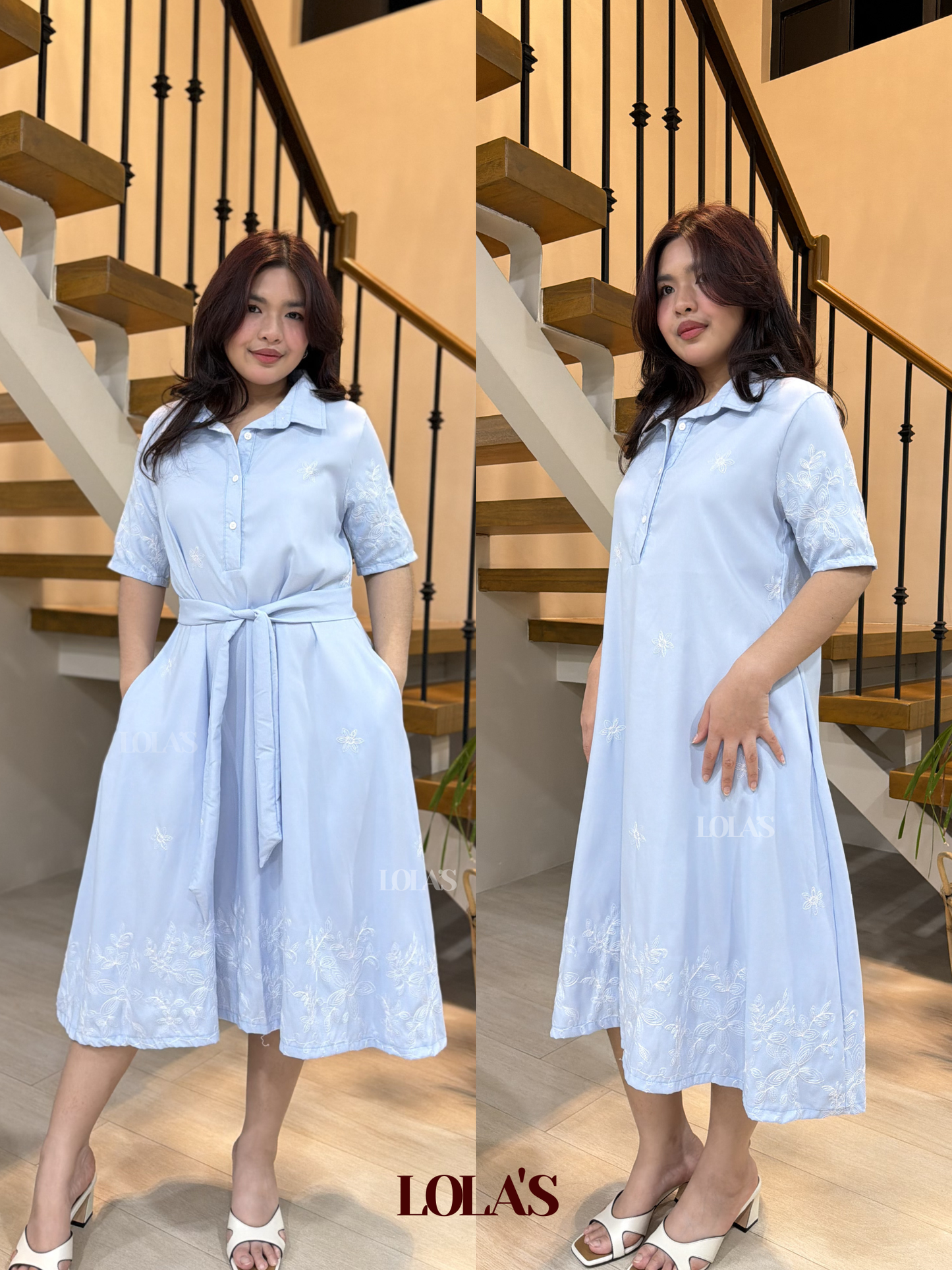 Bianca Dress (Sky Blue Embroidered)