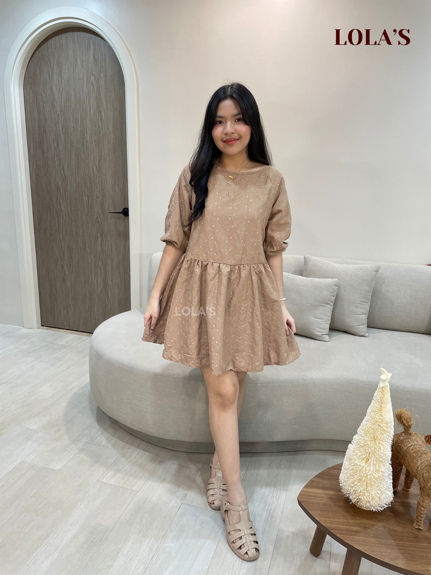 Andrea Dress (Mocha Floral Eyelet)