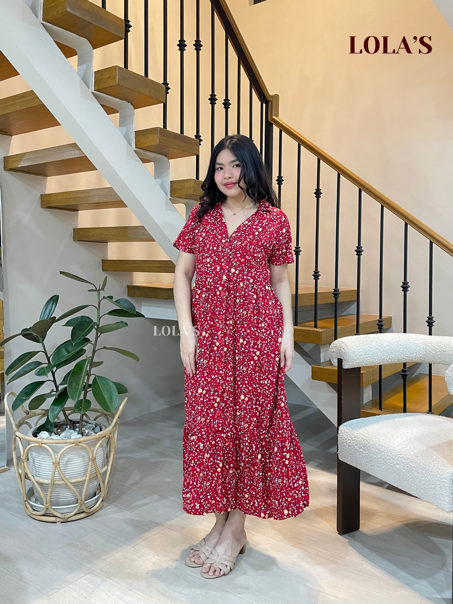 Regine Dress (Red Ditsy Blooms)