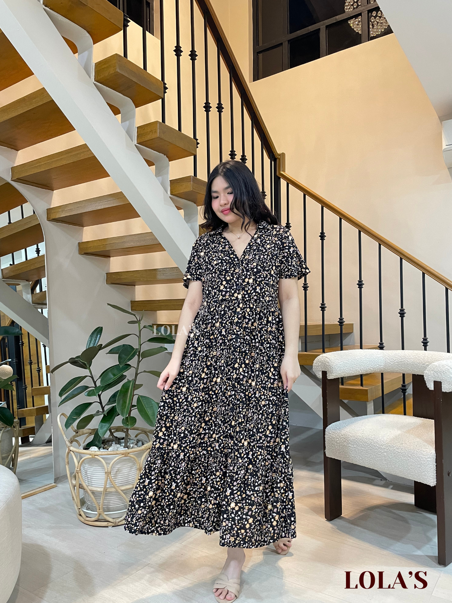 Regine Dress (Black Ditsy Blooms)