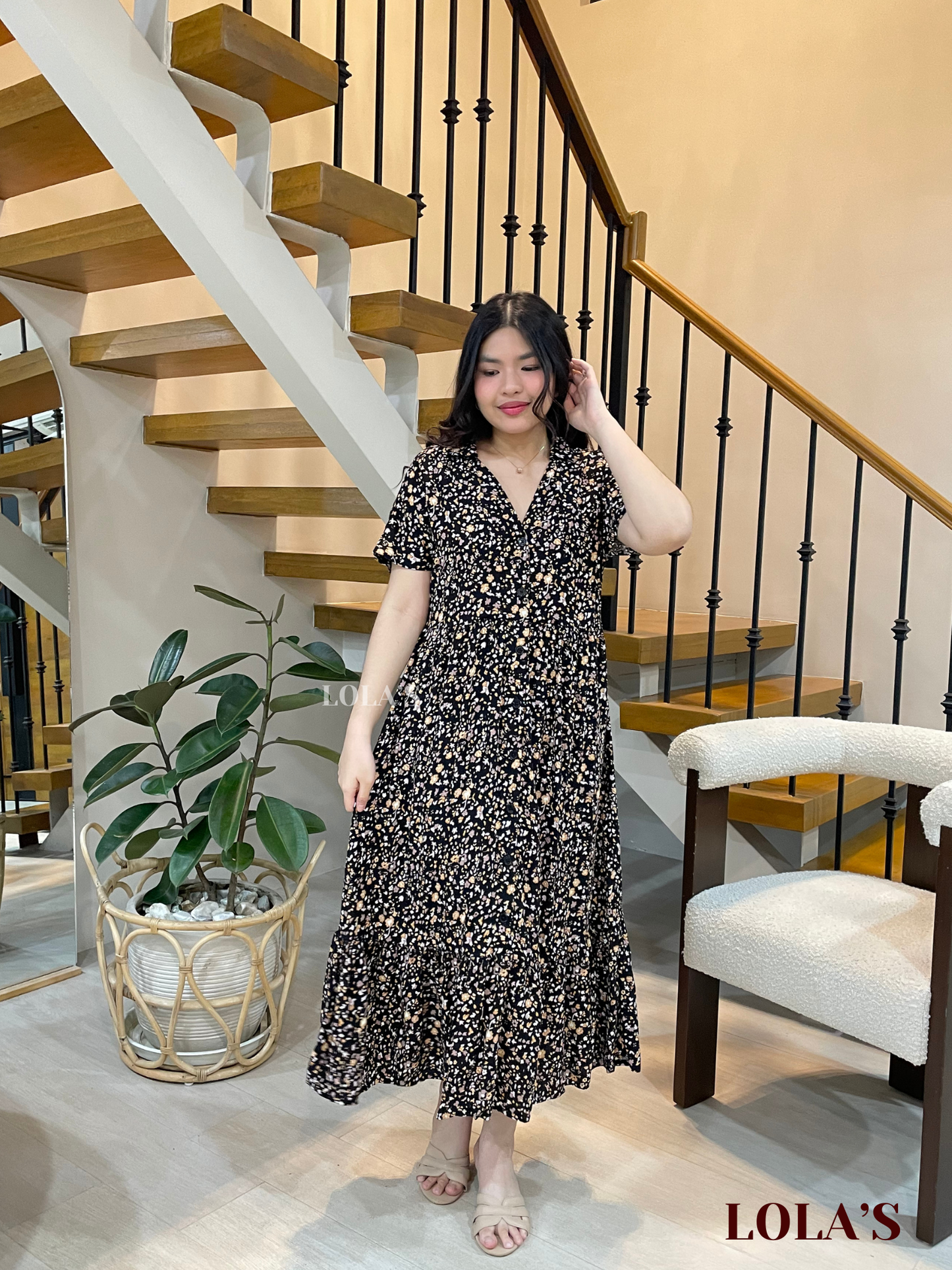 Regine Dress (Black Ditsy Blooms)