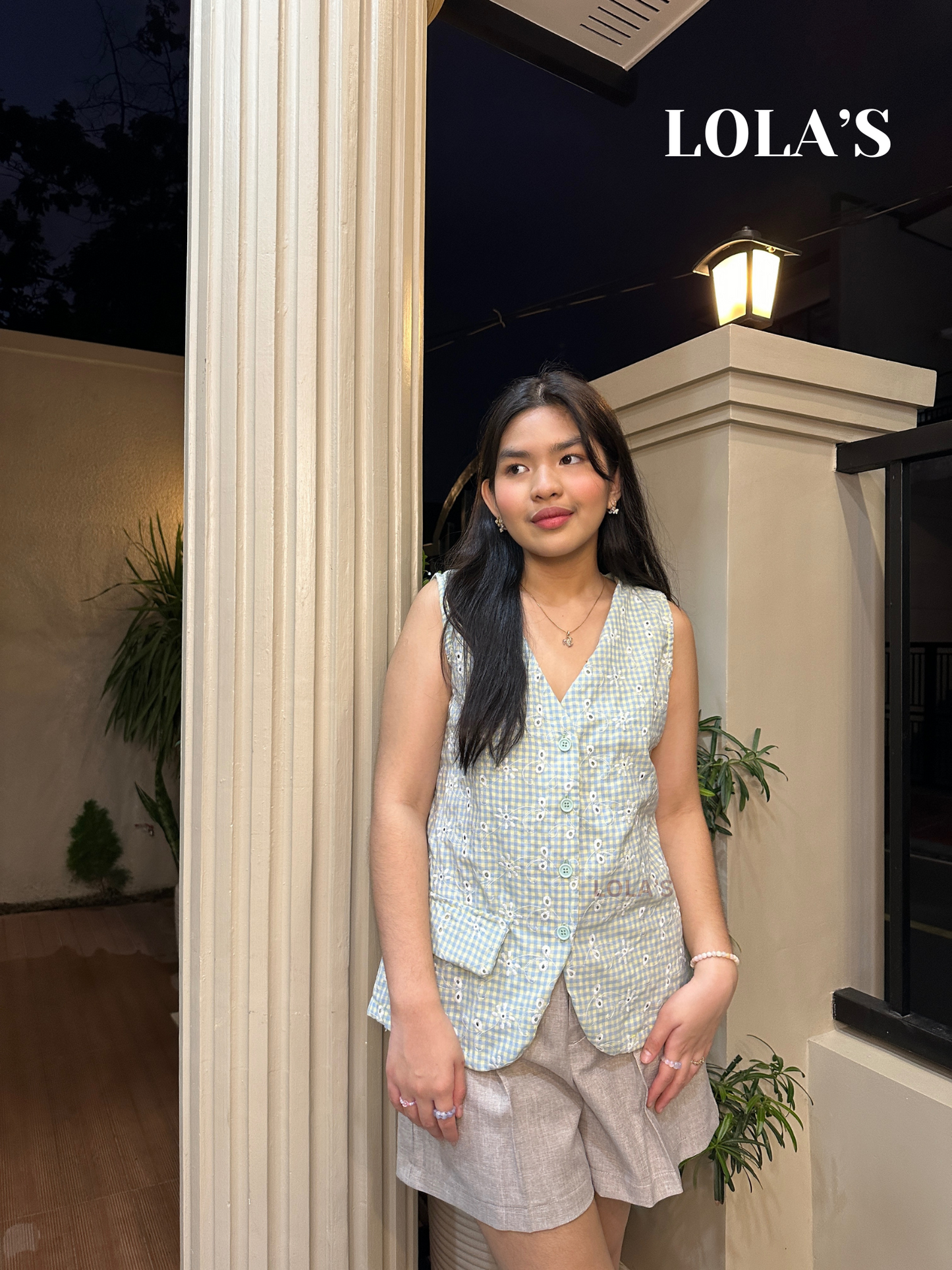 Ada Top (Checkered Mint & Yellow Eyelet)