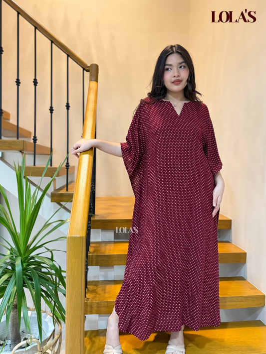 Donya Dress (Maroon Polka)