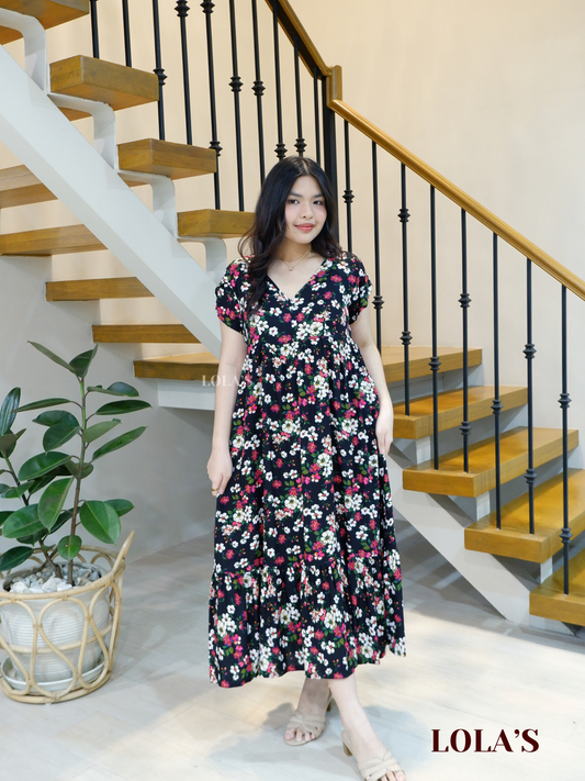 Jane Dress (Black Pink Florals)