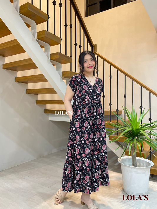 Jane Dress (Black Florals & Paisleys)