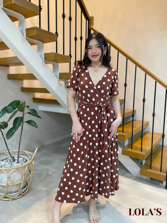 Celestine Dress (Brown Polka)