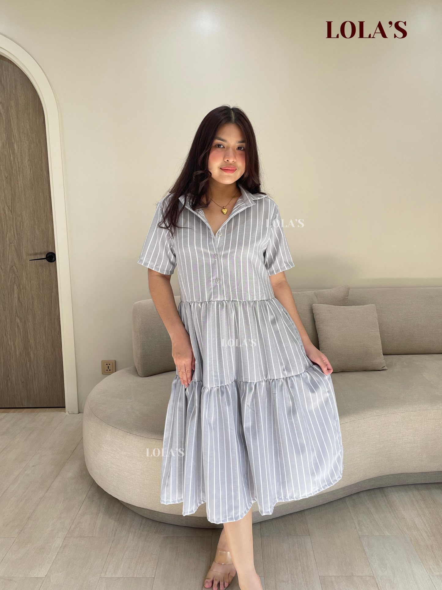 Emily Dress (Gray Stripes)