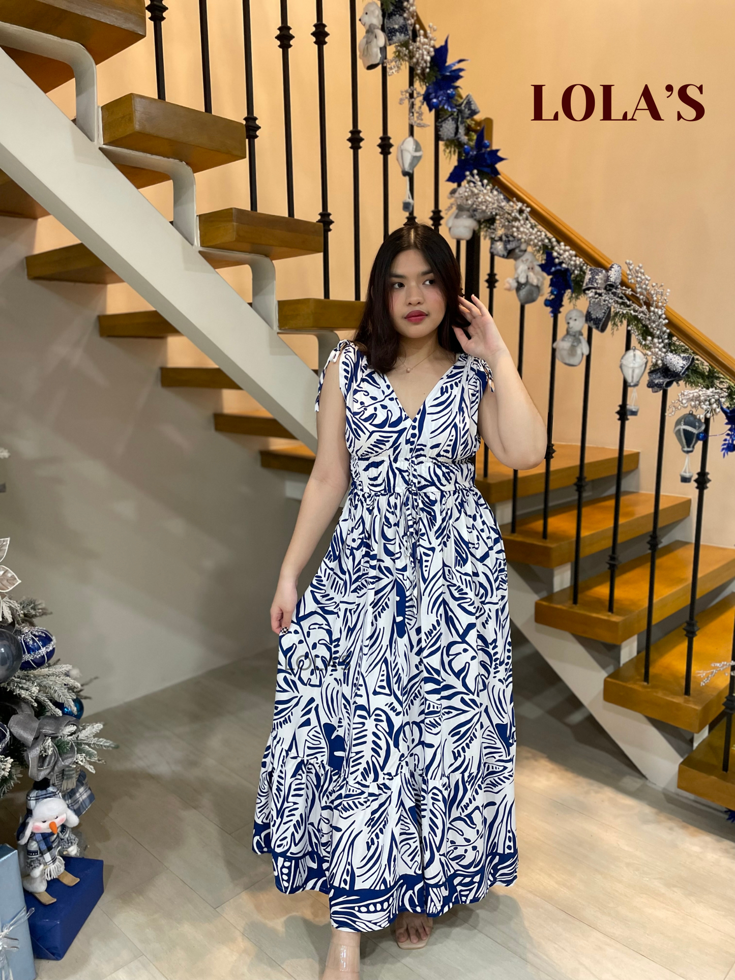 Adeline Dress (Navy Monstera)