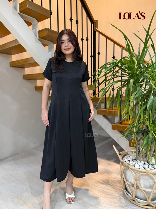 Kathleen Dress  (Black Textured Silk)