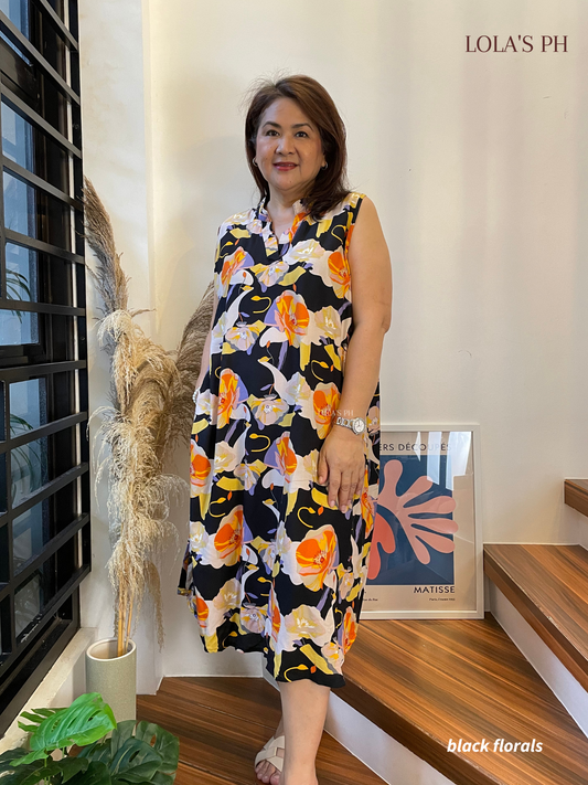 Lynne Dress (Black Florals)