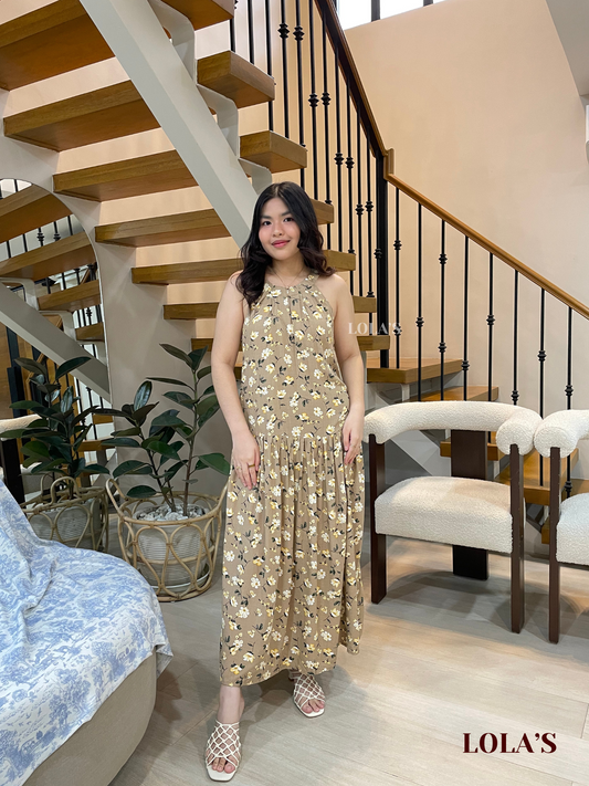 Chesca Dress (Beige Blooms)