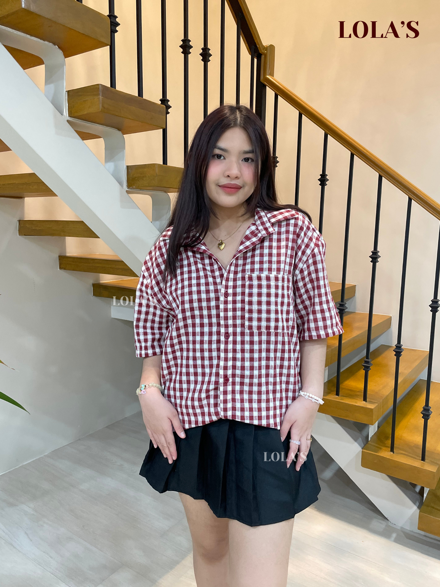 Nolo Boxy Crop Checkered (Maroon)