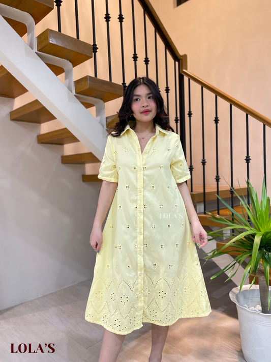 Alexa Polo Dress (Lemon Eyelet)