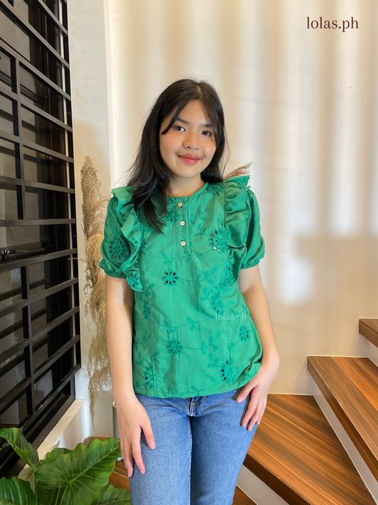 Miya Top (Green Eyelet)