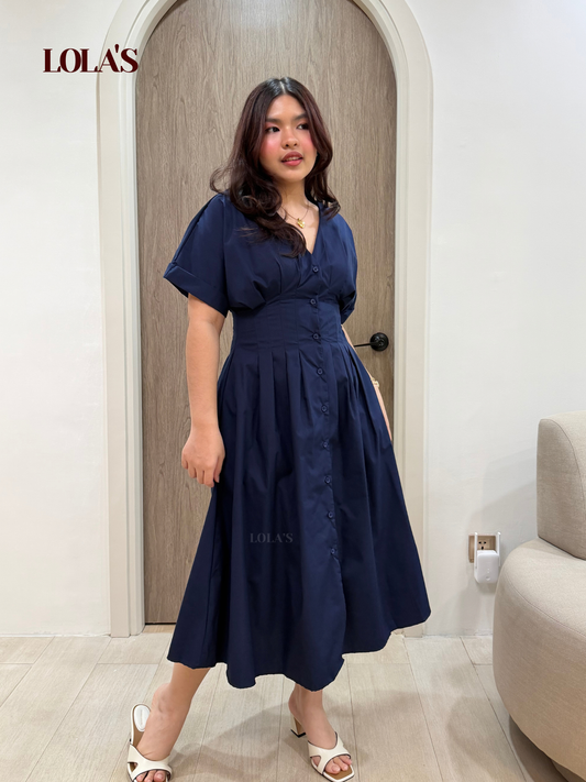 Frederica Dress (Navy Blue Poplin)