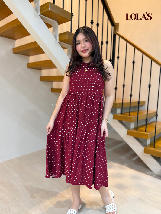 Miles Dress (Maroon Tiny Polka)