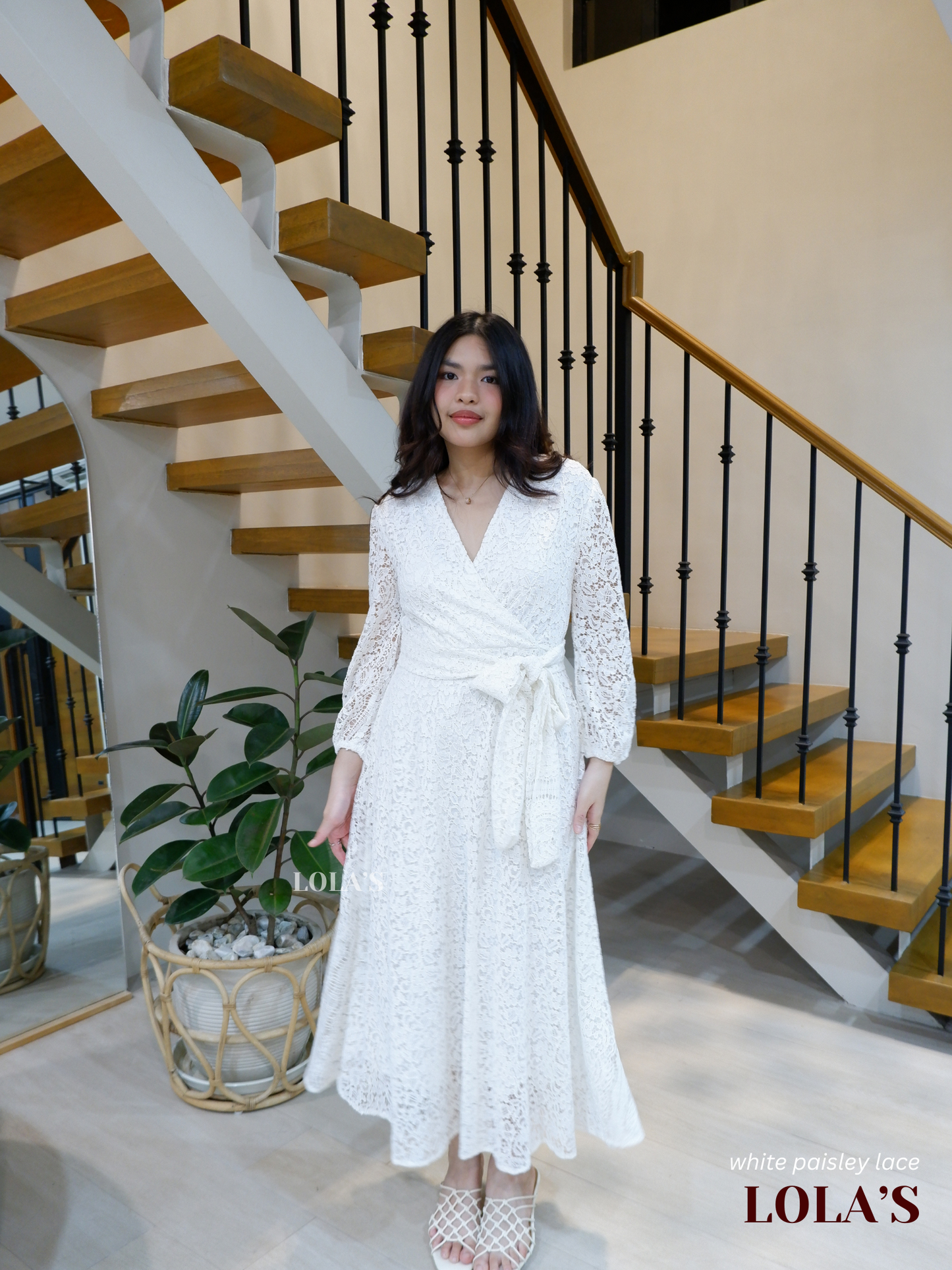 Paula Dress (White Paisley Lace)