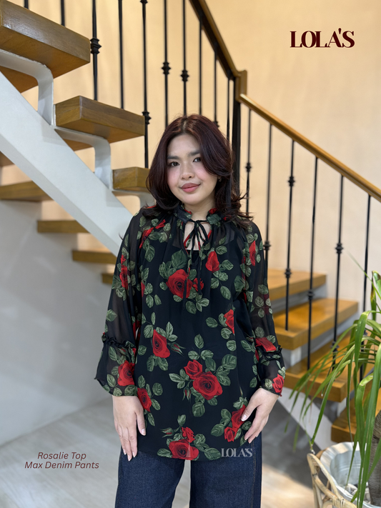 Rosalie Top (Black Roses)