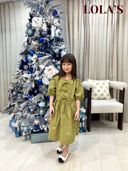 Salish Kids Dress (Olive Green)