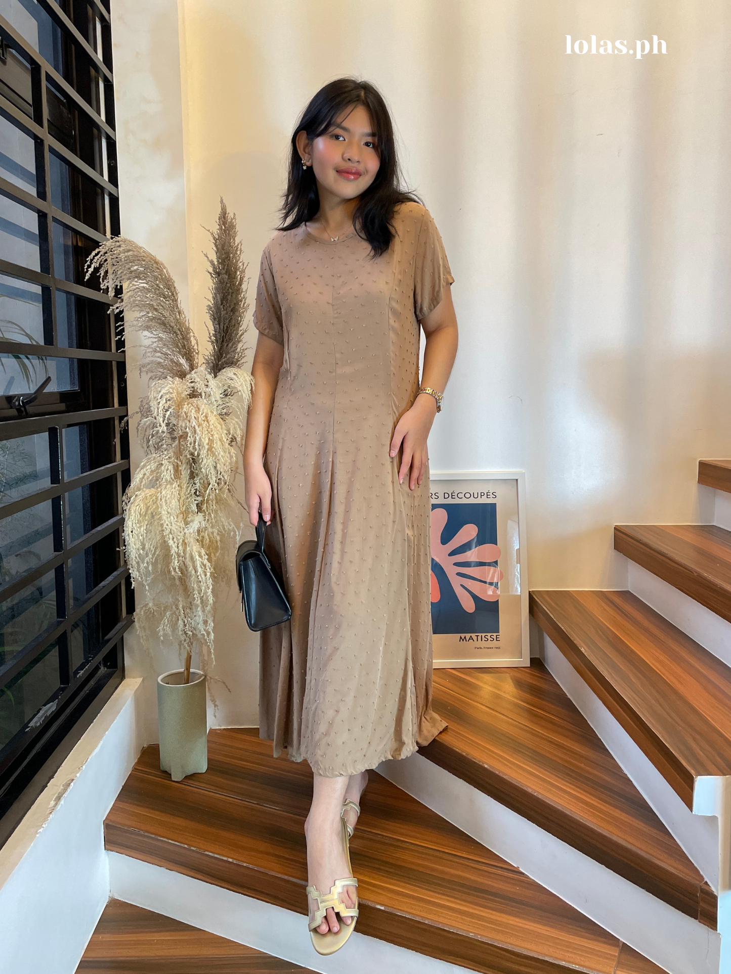 Kathleen Dress (Khaki Swissdot)