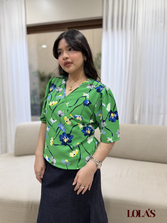 Maria Clara Top (Green Gerbera)
