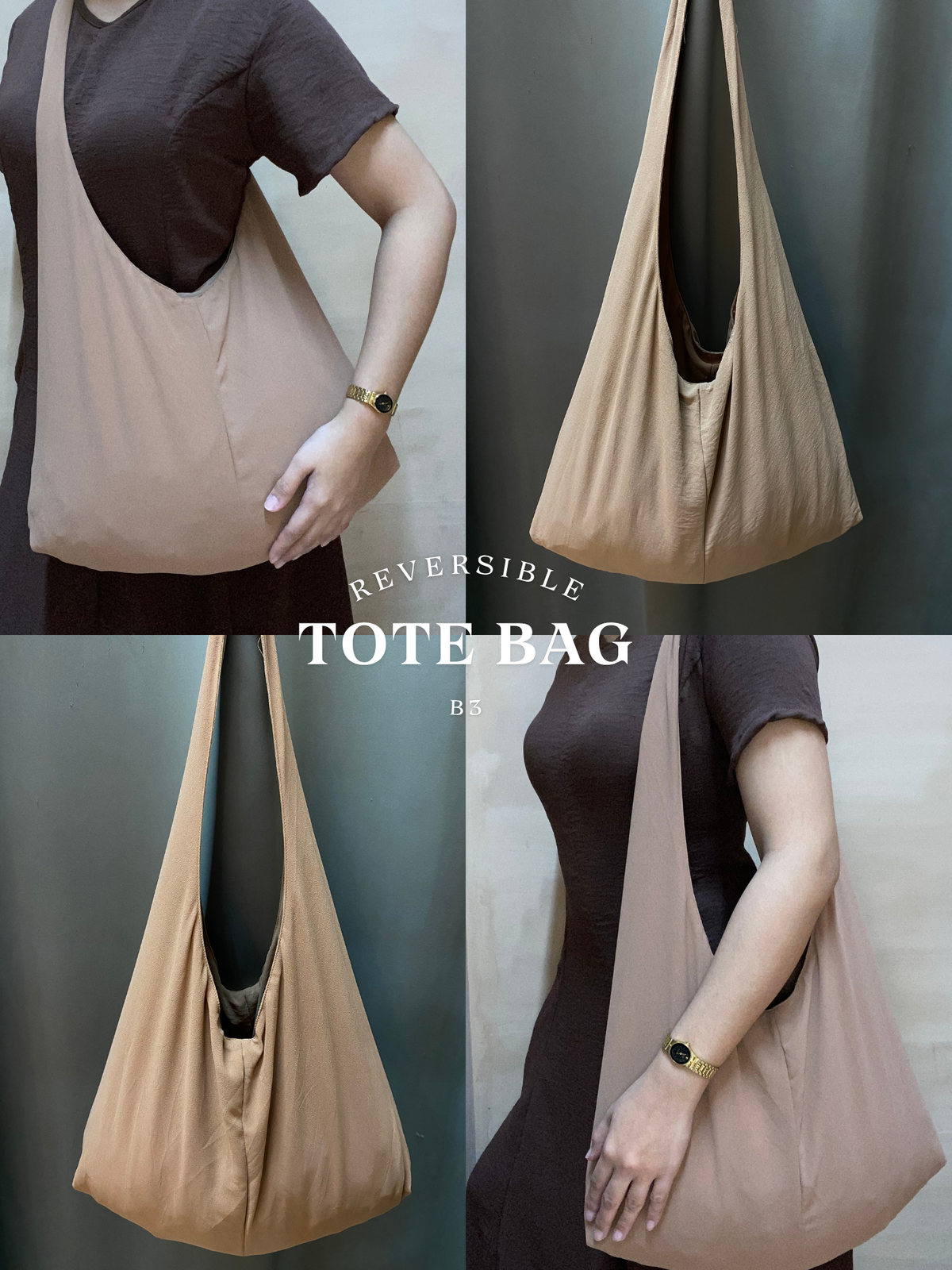 Reversible Tote Bag from Retaso Fabric (Plain | Big)