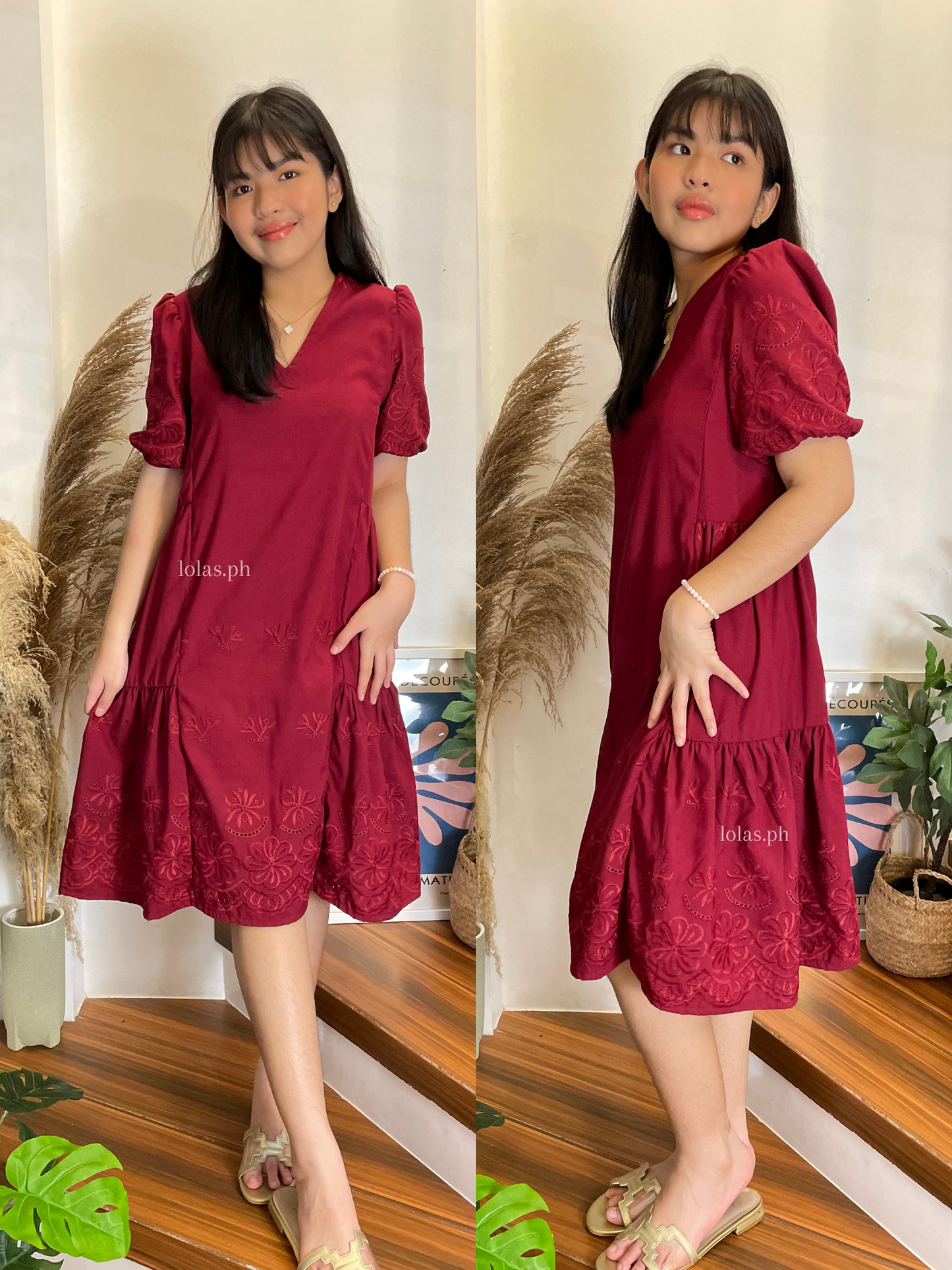 Samantha Dress (Wine Eyelet)