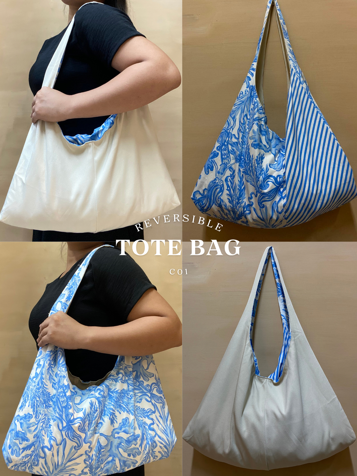 Reversible Tote Bag from Retaso Fabric (Printed| Small)