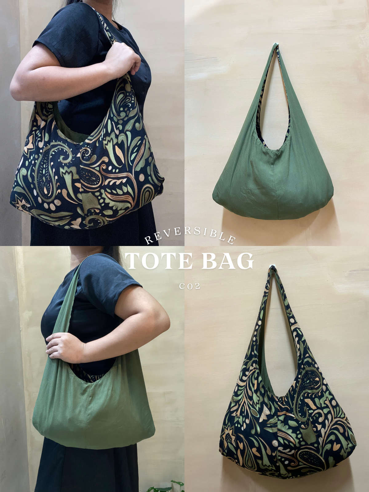 Reversible Tote Bag from Retaso Fabric (Printed| Small)