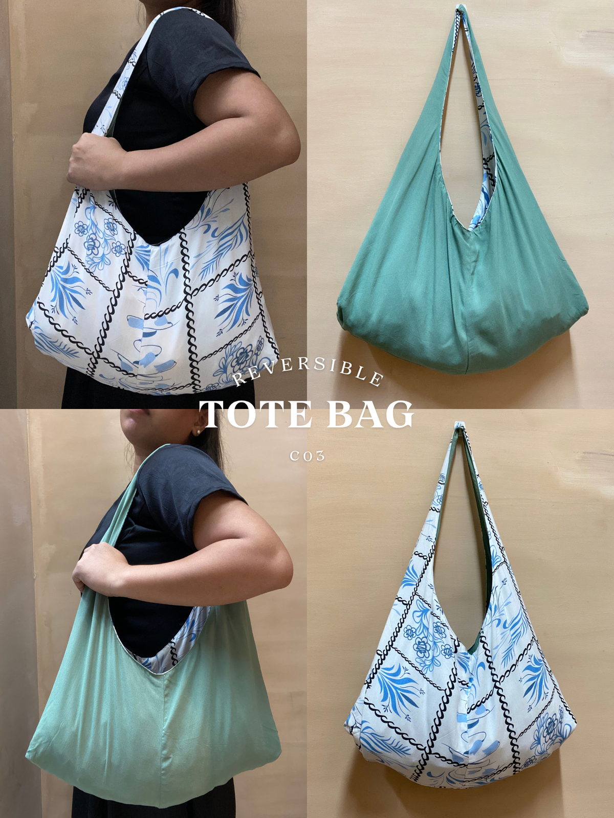 Reversible Tote Bag from Retaso Fabric (Printed| Small)
