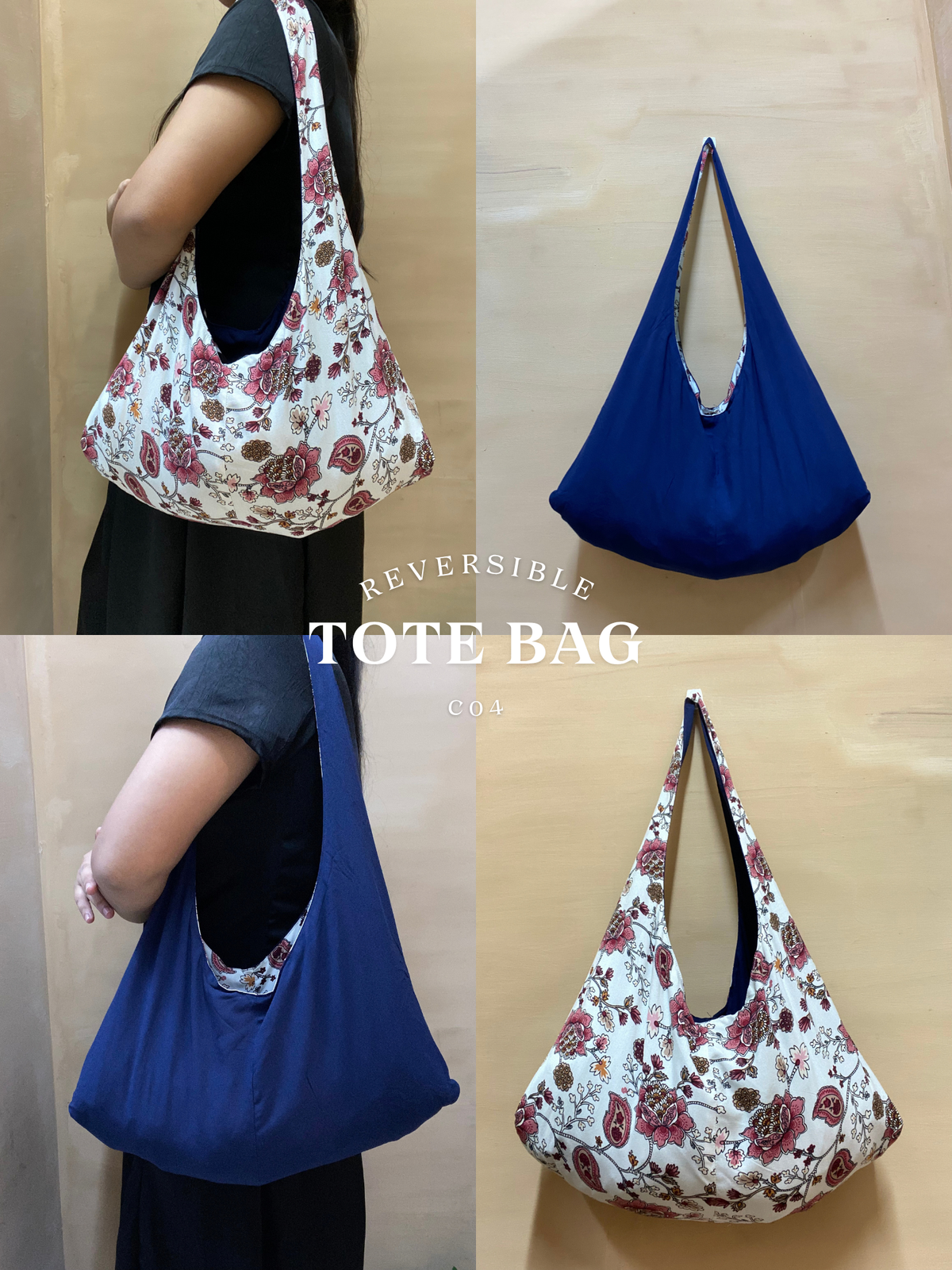 Reversible Tote Bag from Retaso Fabric (Printed| Small)