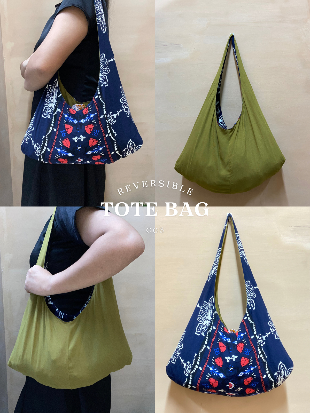 Reversible Tote Bag from Retaso Fabric (Printed| Small)