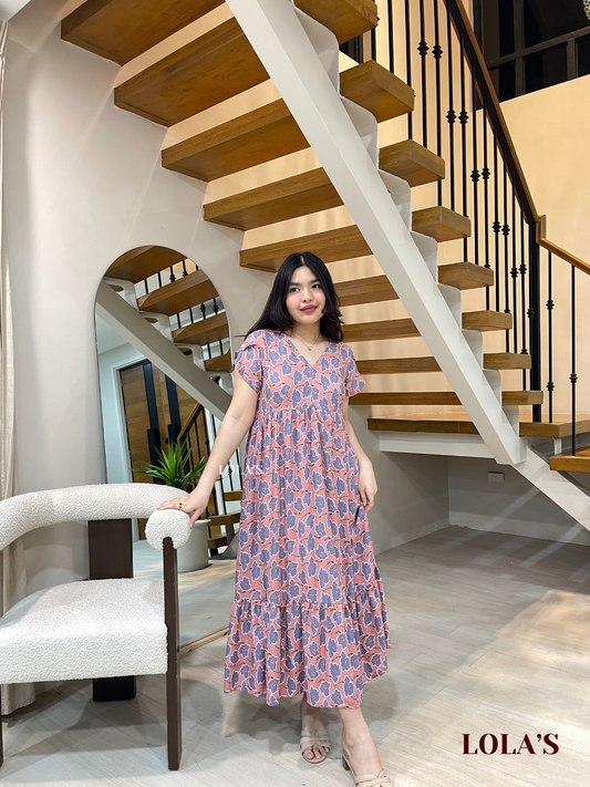 Jane Dress (Pink-Blue Daffodils)