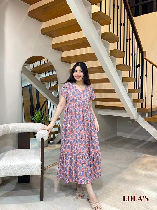 Jane Dress (Pink-Blue Daffodils)