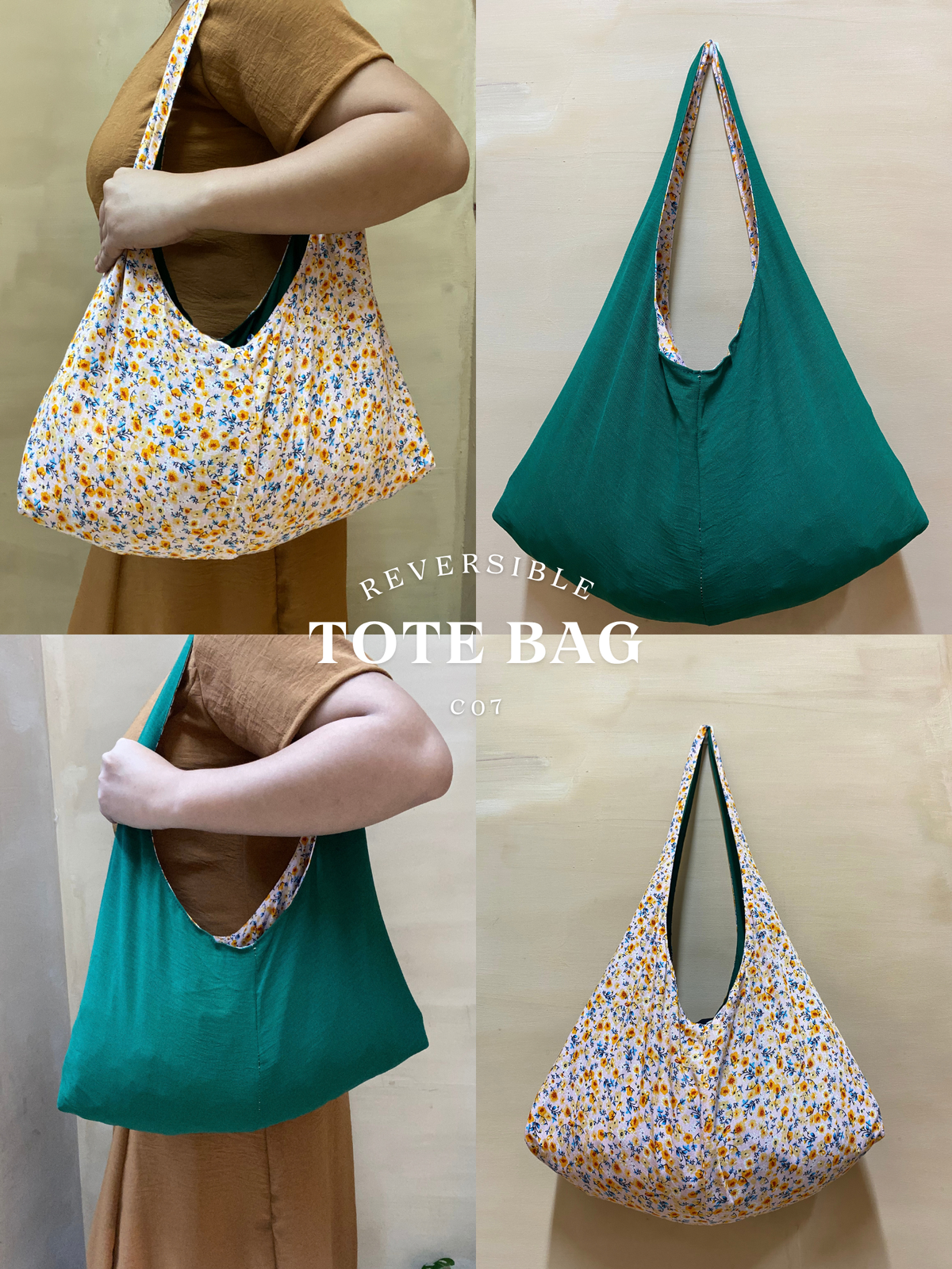 Reversible Tote Bag from Retaso Fabric (Printed| Small)