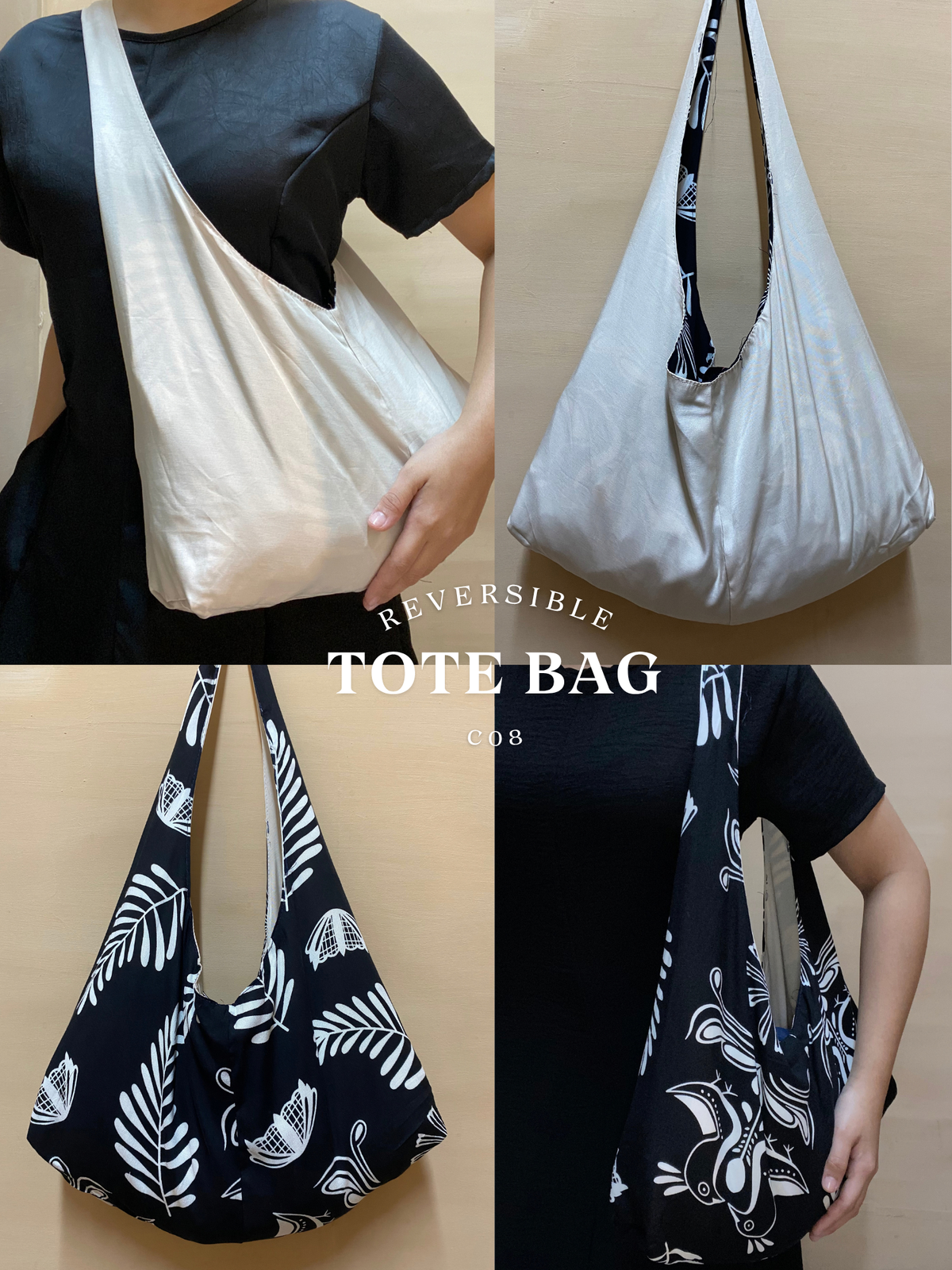 Reversible Tote Bag from Retaso Fabric (Printed| Small)