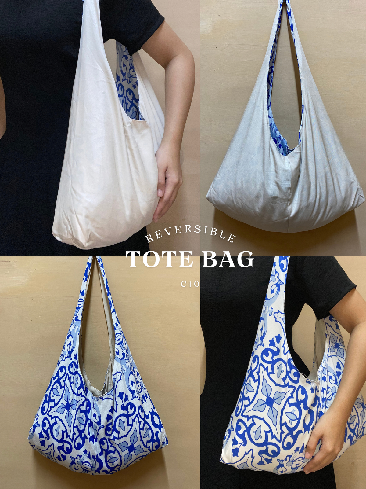 Reversible Tote Bag from Retaso Fabric (Printed| Small)