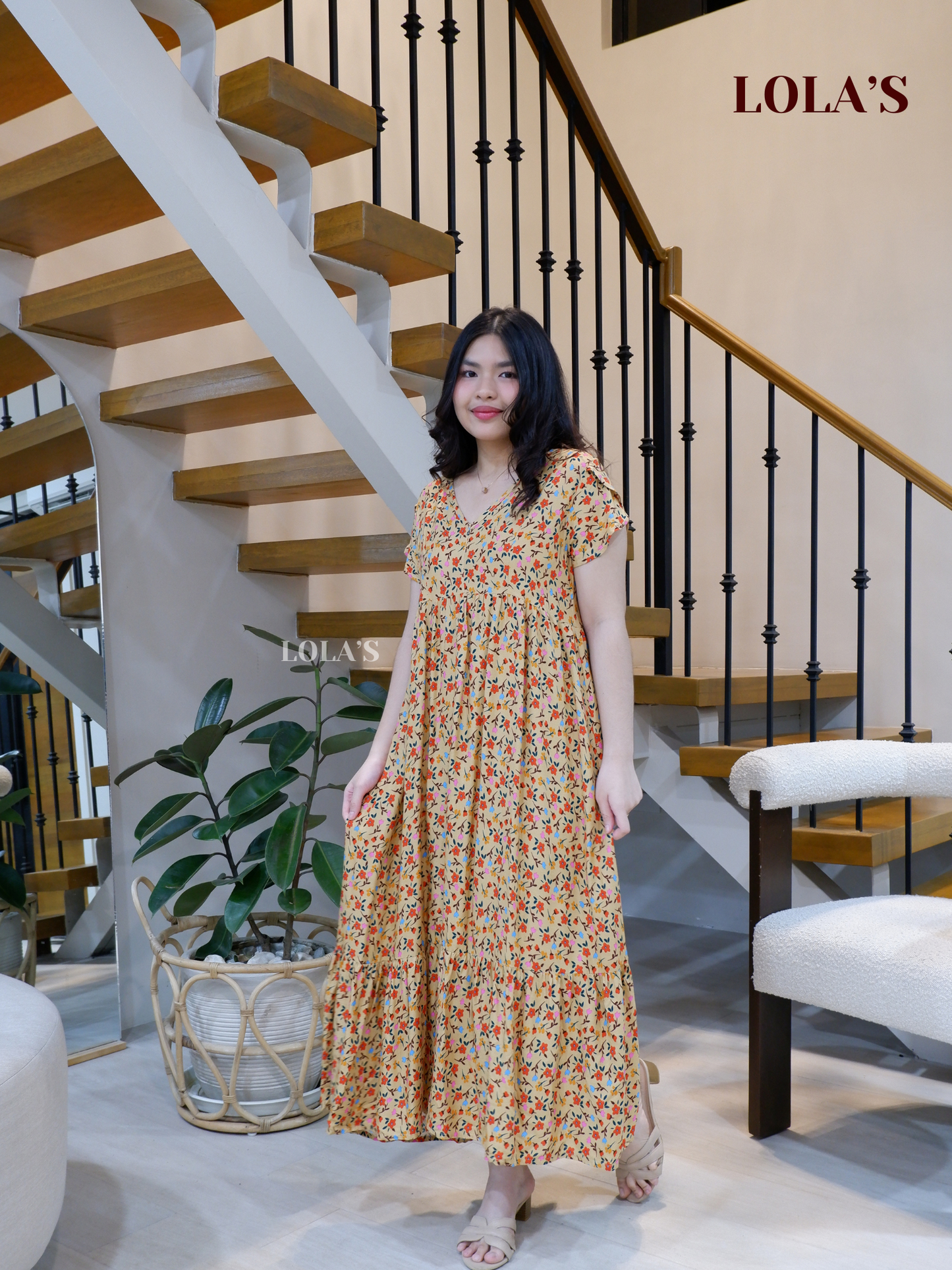 Jane Dress (Beige Florals)