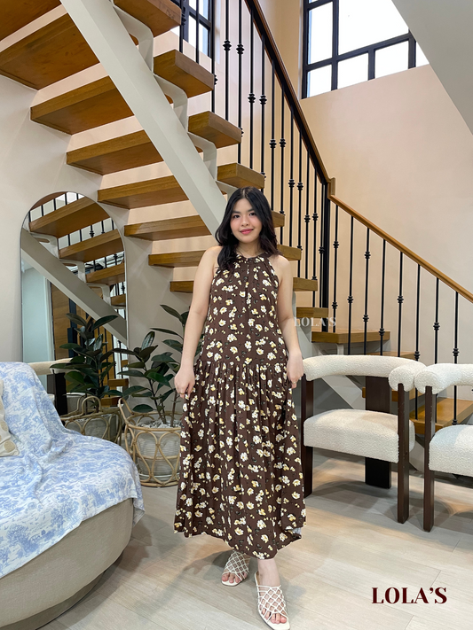 Chesca Dress (Brown Blooms)